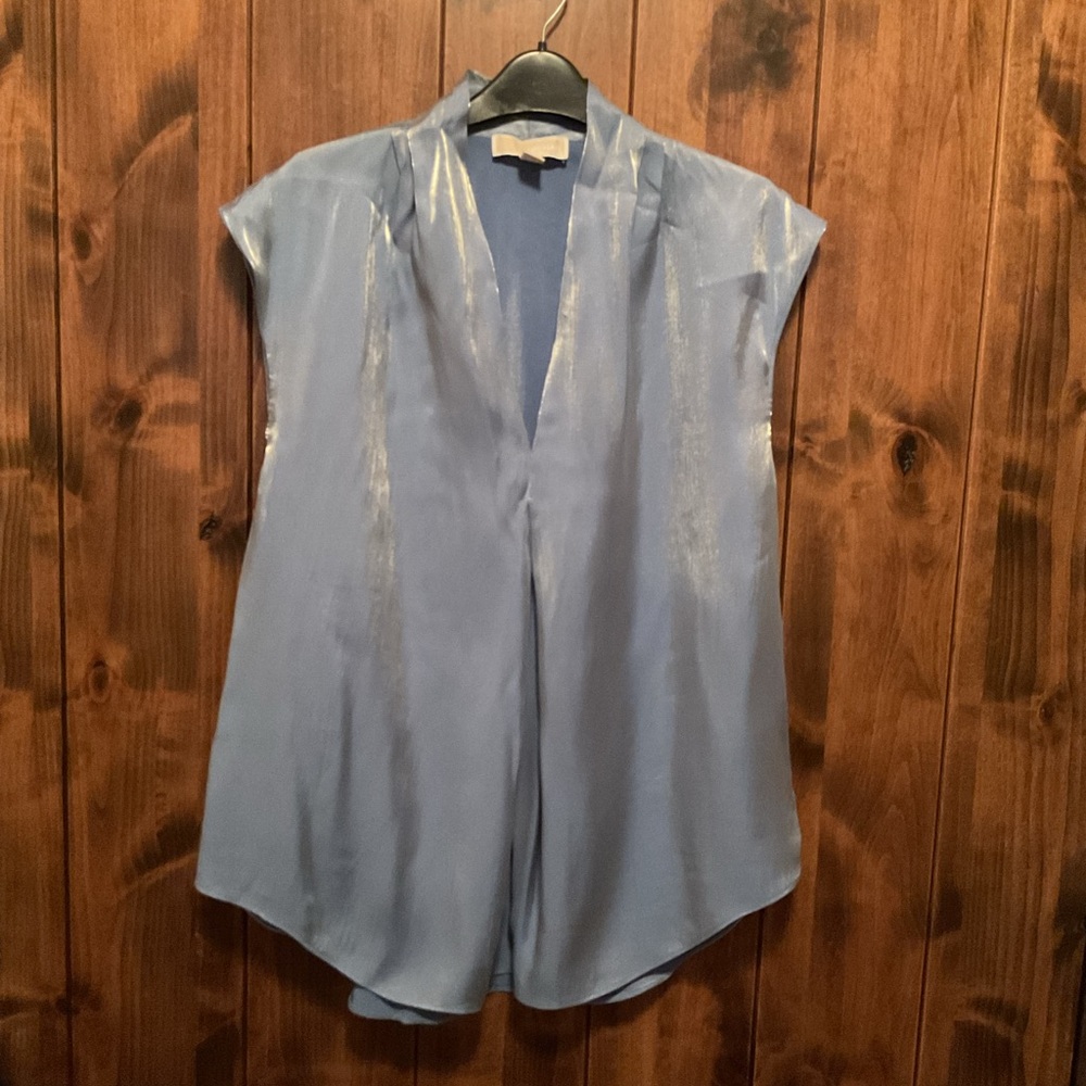 Michael Kors Pale Blue V-Neck Cap-Sleeve Blouse